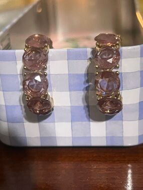 LOFT Gold-Tone Hoop Earrings with Mauve-Pink Stones